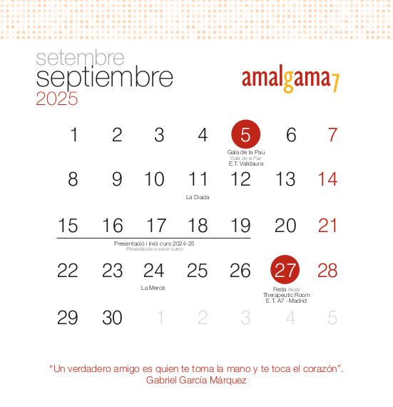 setiembre, calendario solidario, Fundación Portal, Amalgama7